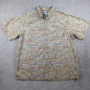 Columbia Shirt Mens Large River Lodge Button Down Short Sleeve All Over Fishing